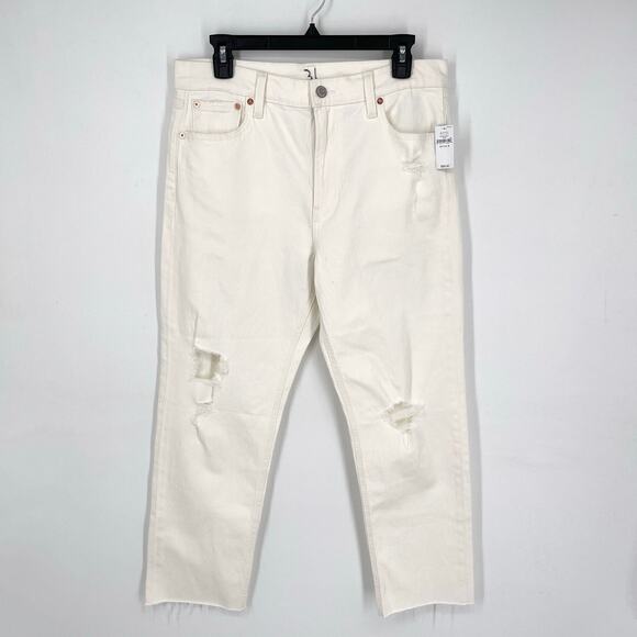 GAP NWT Cheeky Straight High Rise Raw Hem Jeans Distressed Sz 31\12R White - Picture 1 of 12